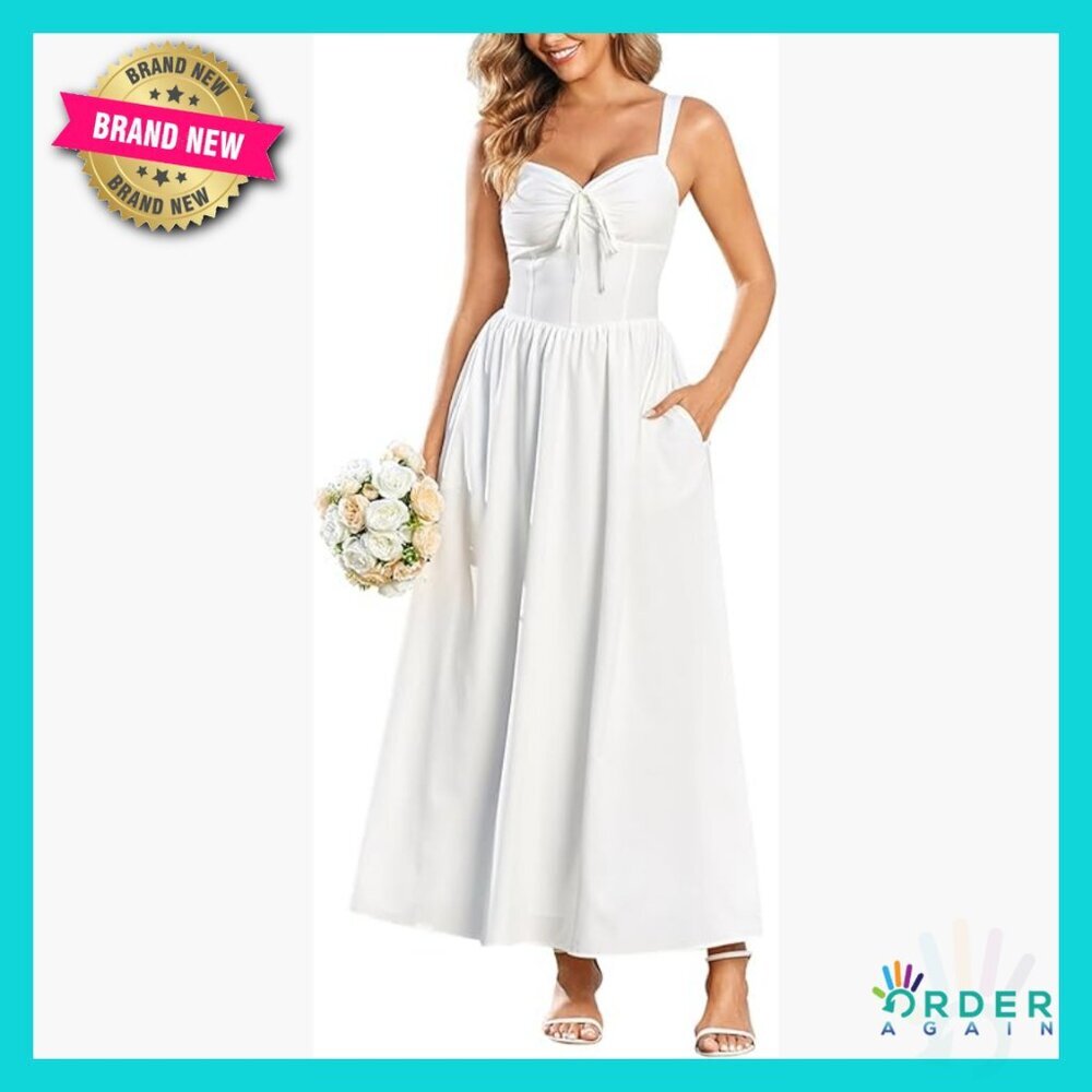Floral Corset Maxi Dress Lace Up Flowy Sundress Elegant Wedding Guest